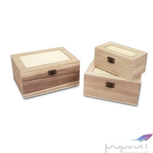 Dekorálható fa tárolódoboz natúr peremes láda csatos S/3/1 S: 13,8x8cm, magasság: 6,5cm
