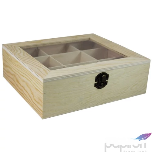 Fa teásdoboz 9 rekeszes 22x19x7cm-es natár teásdoboz GRAVÍROZHATÓ! -LY1010-