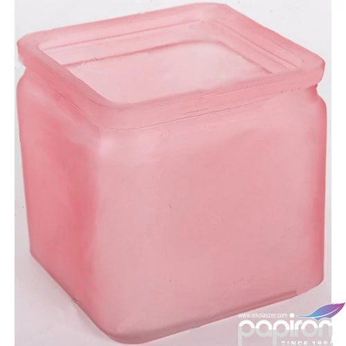 Dekorálható üveg mécsestartó 10x9x10 cm kocka kerekített rózsaszín
