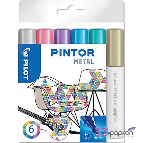 Lakk Decomarker Pilot Pintor M' 1,4mm vízbázisú 6metál szín Írószerek PILOT PIN-MET-S6-M