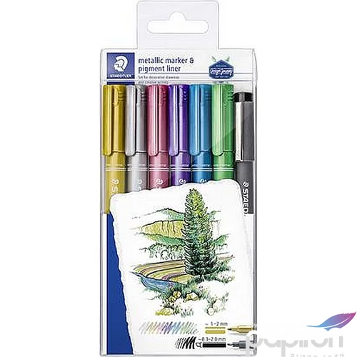 Lakk Decomarker Staedtler kalligrafikus 1-2mm kúpos pigment tinta Írószerek 6 metál szín 8323-SWP6P
