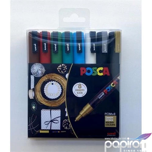 Dekormarker Uni készlet, 0,9-1,3 mm, Posca PC-3M Holiday 8 különböző szín