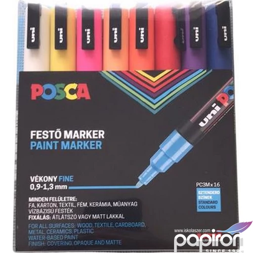 Dekormarker Uni készlet, 0,9-1,3 mm, Posca PC-3M 16 különböző szín