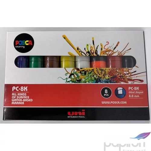 Dekormarker Uni készlet, 8 mm, vágott, Posca PC-8K 8 különböző szín