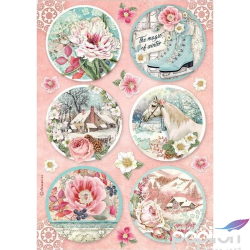 Decoupage rizspapír A4 Sweet winter rounds DFSA4727