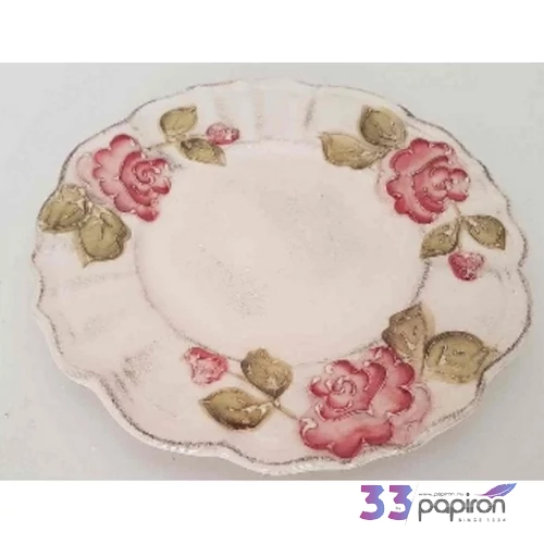 Tányér desszertes kerámia 22x1,8cm virágos bordó,kézzel festett kézzel festett