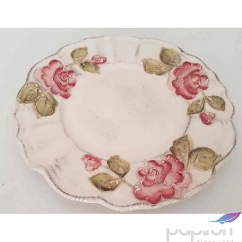 Tányér desszertes kerámia 22x1,8cm virágos bordó,kézzel festett kézzel festett
