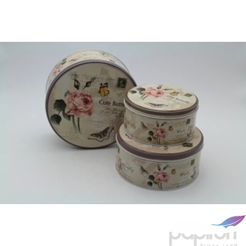Díszdoboz fém kör lapos Pillangó-virág mintás, 19x8cm 2féle S/3/3 [9782018104345-978201810436]