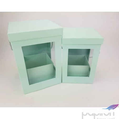 Díszdoboz karton ablakos 2/1 kötél füles menta L.19.5x19.5x29cm 
