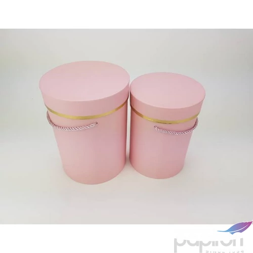 Díszdoboz karton henger 2/1 kötélfüles arany szegély, pink 15x20cm 