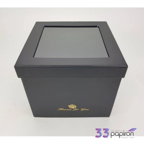 Díszdoboz karton virágbox és bonbon doboz tetővel fekete méretek: 18.5x18.5x15.5cm