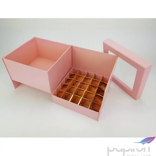 Díszdoboz karton virágbox és bonbon doboz tetővel pink méretek: 18.5x18.5x15.5cm