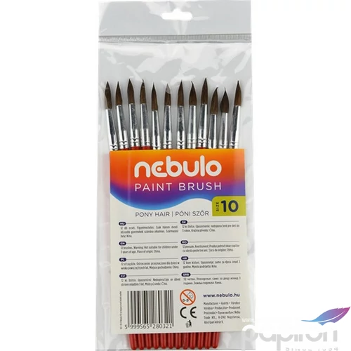 Ecset No.10 Nebulo kerek festett fanyél, hegyes, póniszőr Iskolaszerek Nebulo HE-1-10-F