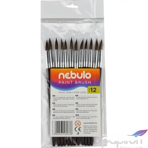 Ecset No.12 Nebulo kerek festett fanyél, hegyes, póniszőr Iskolaszerek Nebulo HE-1-12-F