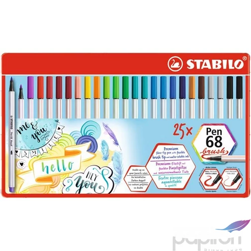 Ecsetiron készlet 25 Stabilo Pen 68' Brush 25színű készlet fémbobozos Írószerek STABILO 568/25-321