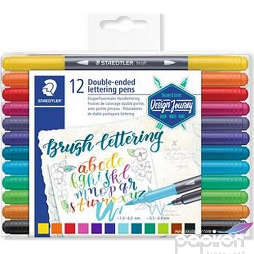 Ecsetiron készlet 12 Staedtler kétvégű, Brush letter Duo 0,5-0,8/1,0-6, TS3004TB11