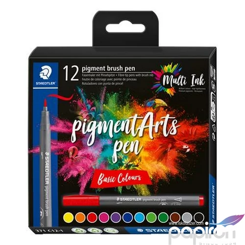 Ecsetiron készlet Staedtler Pigment Brush 371, 12 Különböző Alapszín TS371C121