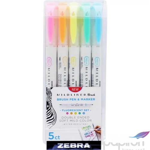 Ecsetiron készlet Zebra kétvégű Mildliner Fluorescent, 5 szín 