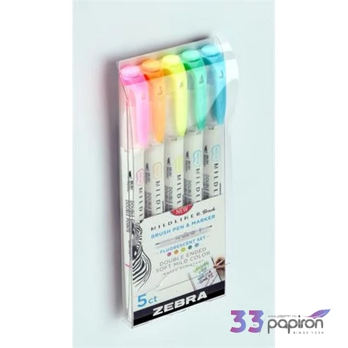 Ecsetiron készlet Zebra kétvégű Mildliner Fluorescent, 5 szín 