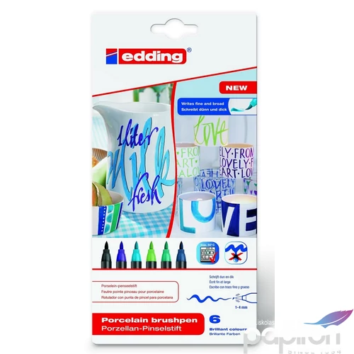 Edding 4200/6 porcelán ecsetirón 6-os készlet hideg színek Porcelán marker ecsetjellegű