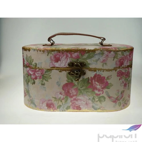 Ékszerdoboz papír ovális Antik rózsás dekorral tük 30x18x15cm