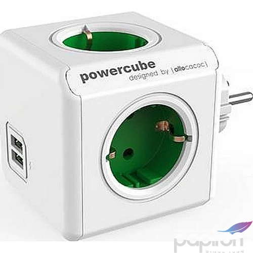 Elosztó 4 aljzat Allocacoc 2 USB csatlakozó PowerCube Original USB DE fehér-zöld