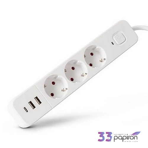 Elosztósor 3 aljzat 1 5 m USB kapcsolóval ENTAC fehér