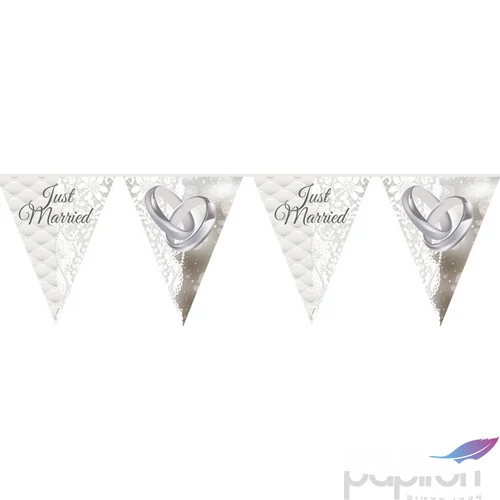 Esküvői party zászlófűzér 10m Just Married mintás dekorációs fűzér (15db 27cm zászló/csomag) Esküvőre