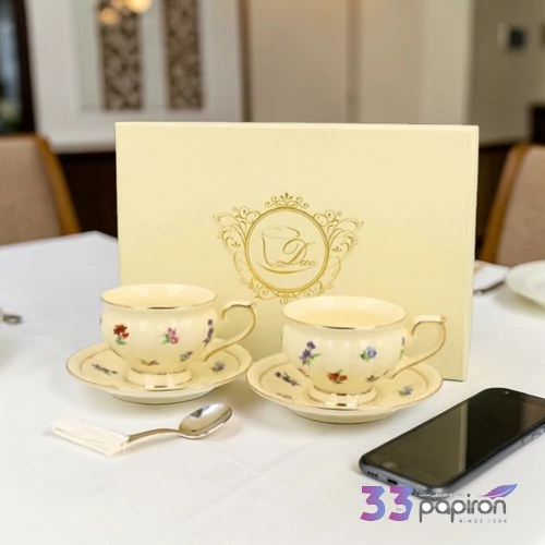 Csésze aljjal porcelán Eszpresszó, ECRU ENGLAND 2db/szett Díszdobozban