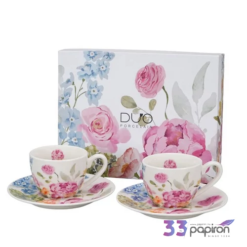 Eszpresszó csésze aljjal 110ml JUNE 2 db/set porcelán Díszdobozban