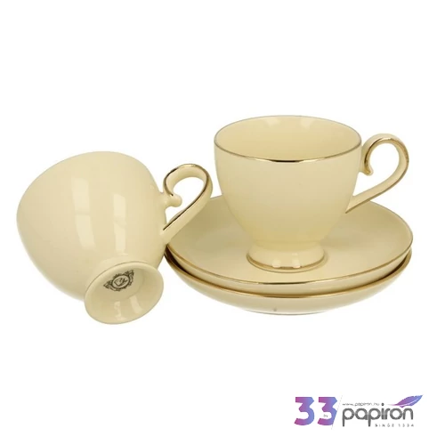 Eszpresszó csésze aljjal 110ml VICTORIA ECRU 2 db /szett porcelán Díszdobozban