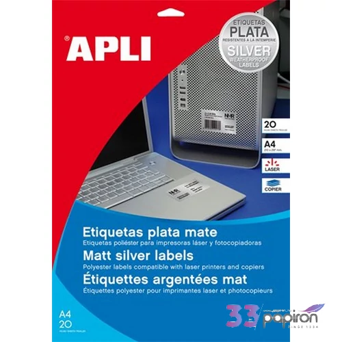 Etikett Apli 210x297 ezüst 1 pályás 20lap/csomag LCA10071