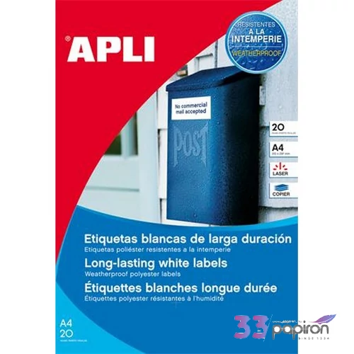 Etikett címke Apli 99,1x67,7 mm, poliészter, időjárásálló fehér,160 etikett/csomag