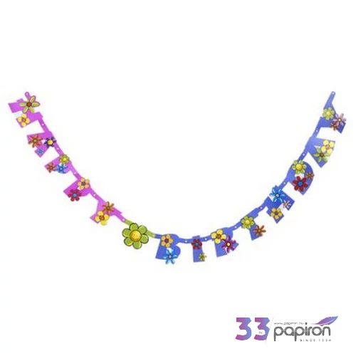 Party banner papír fűzér 1,6m Happy Birthday színes mintás virágos