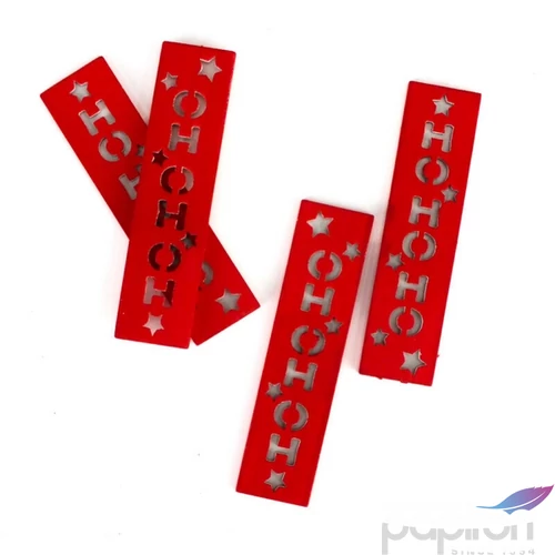 Fa biléta feliratos HOHOHO, 4db/csomag piros 2x10cm