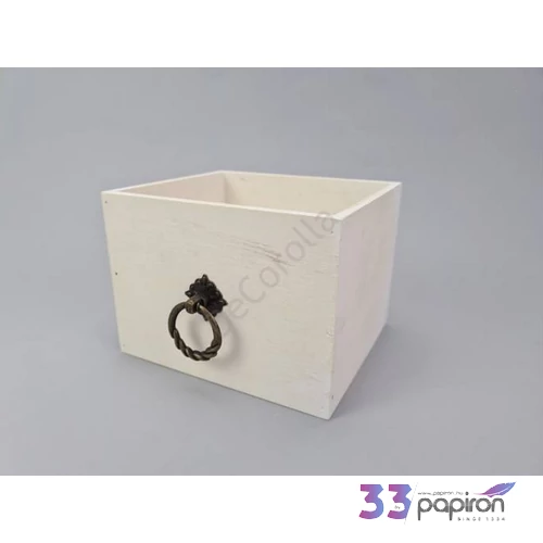 Fa dekor tároló fehér festett, 15x13x11cm fém fogantyús GRAVÍROZHATÓ!