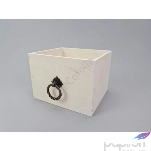 Fa dekor tároló fehér festett, 15x13x11cm fém fogantyús GRAVÍROZHATÓ!