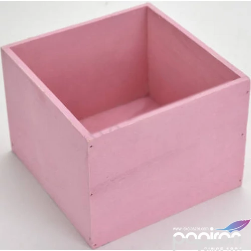 Fa dekor tároló pink festett, 16x16x12cm GRAVÍROZHATÓ!