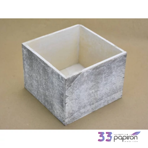 Fa dekor tároló szürke festett, 16x16x12cm GRAVÍROZHATÓ!