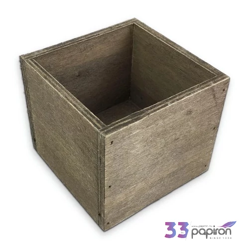 Fa dekor tároló szürkésbarna koptatott  9x9x8cm