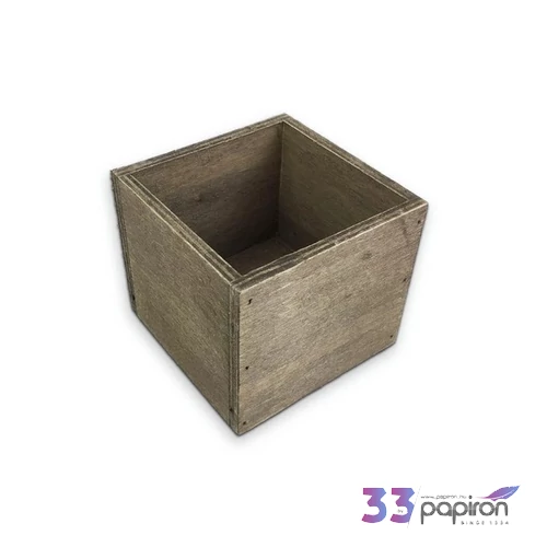 Fa dekor tároló szürkésbarna koptatott  9x9x8cm