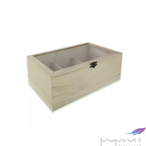 Fa dekorálható doboz natúr teá üvegtetővel 27x18x11cm GRAVÍROZHATÓ