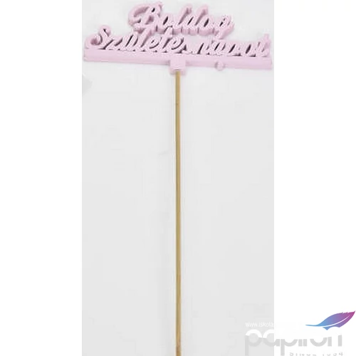 Fa dekorfelirat 12,5x29, 5cm- Beszúrós -Boldog születésnapot- felirat pink 4db/csomag