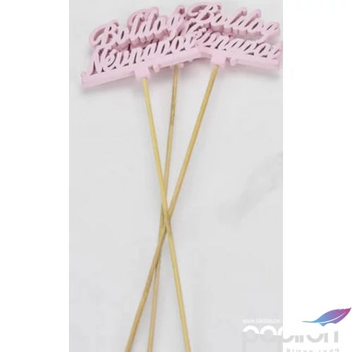 Fa dekorfelirat 8x29cm-es Beszúrós -Boldog névnapot- felirat pink
