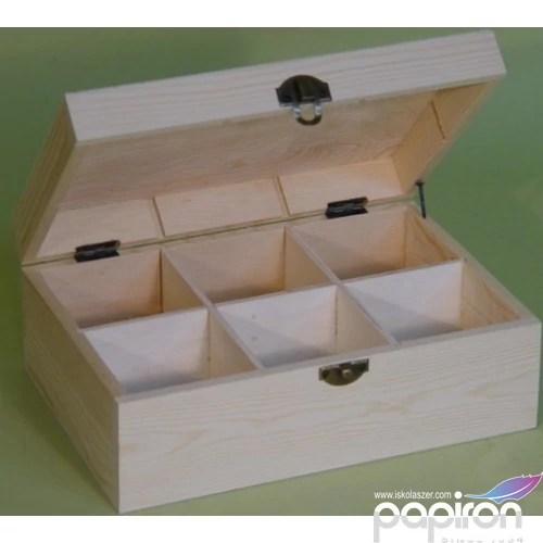 Fa doboz teásdoboz natúr 6rekeszes 16x23x9cm-es doboz GRAVÍROZHATÓ! CRL6538