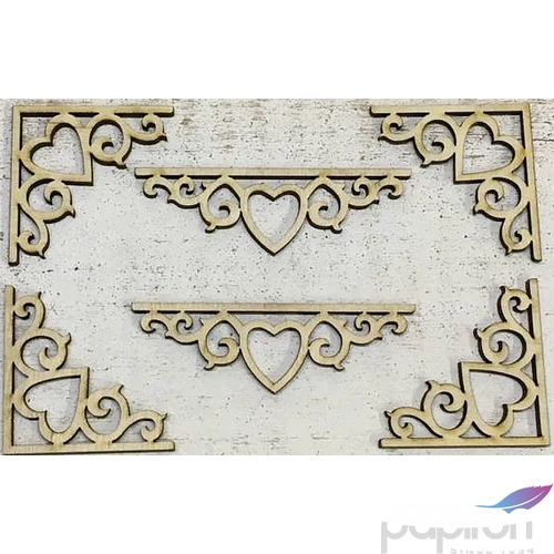 Fa dísz szíves sarokdísz - ornamentika 8cmx4.5cmx3mm 6db/cs