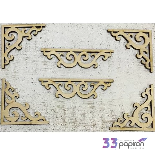 Fa dísz íves sarokdísz - ornamentika 7.9cmx4.7cmx3mm 6db/cs