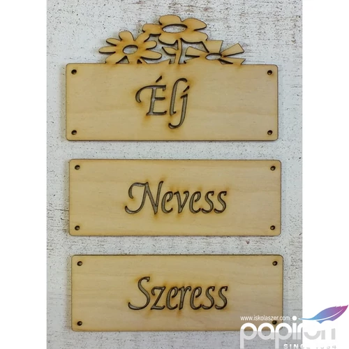 Fa felirat Élj, Nevess, Szeress tábla szett 12cmx15