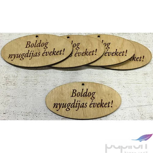 Fa felirat tábla Boldog nyugdíjas éveket 4x8cm ovál 5db/csomag
