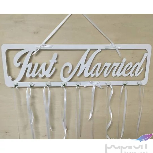 Fa felirat tábla fehér Just Married 20x70cm 